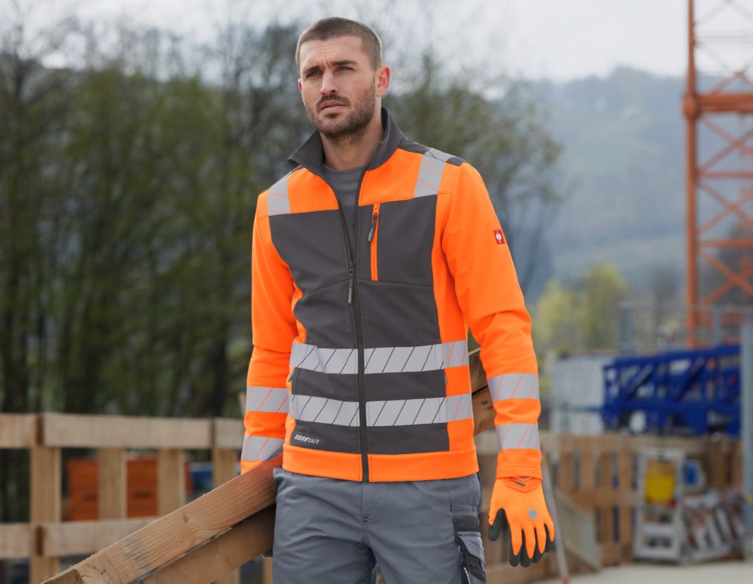 Werkjassen: Veiligheids-softshell-jack e.s.motion 24/7 + antraciet/signaaloranje