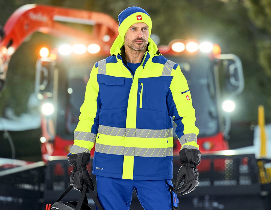 Vestes de travail: Veste softshell de signal. d'hiver e.s.motion 24/7 + bleu royal/jaune fluo