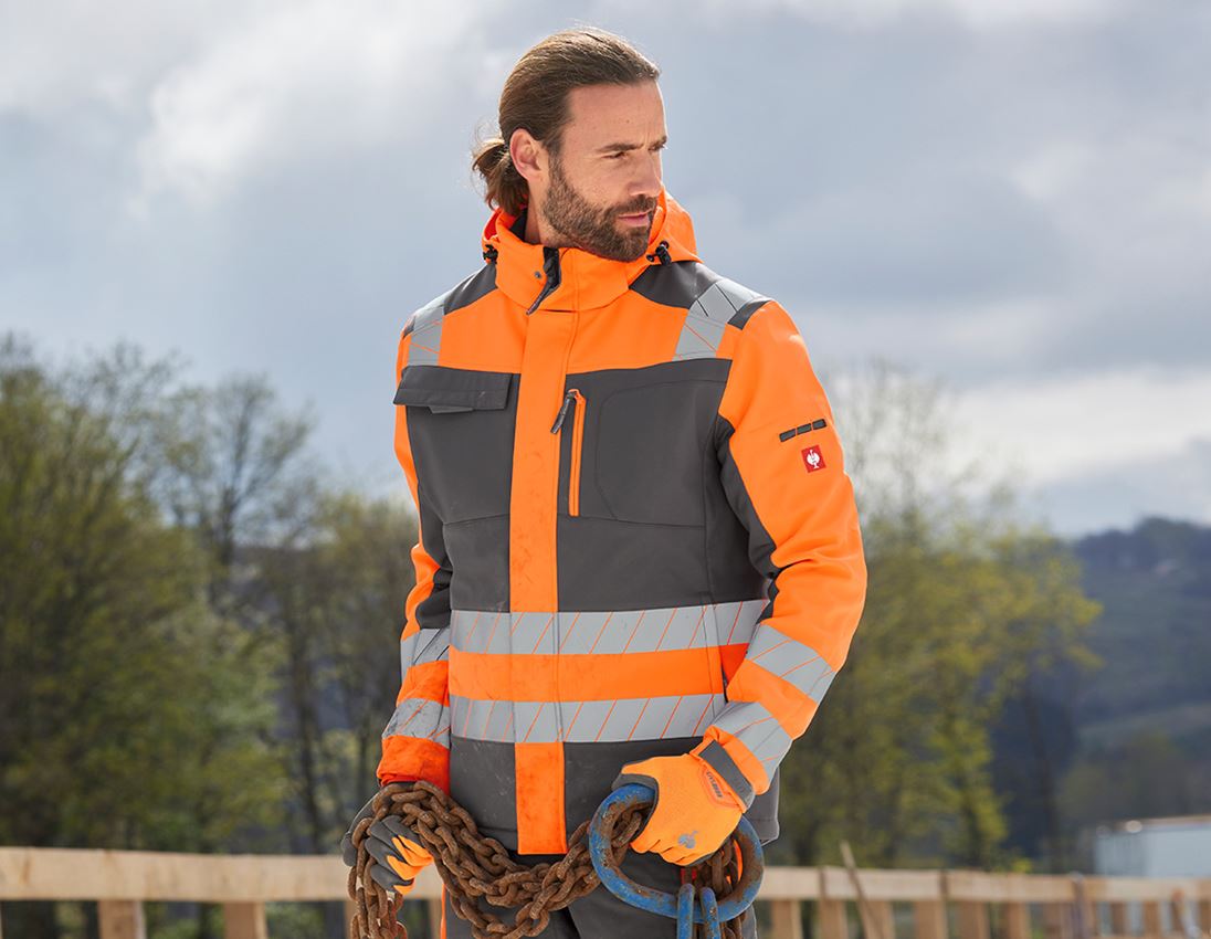 Kleding: Veiligheids winter-softshelljack e.s.motion 24/7 + antraciet/signaaloranje