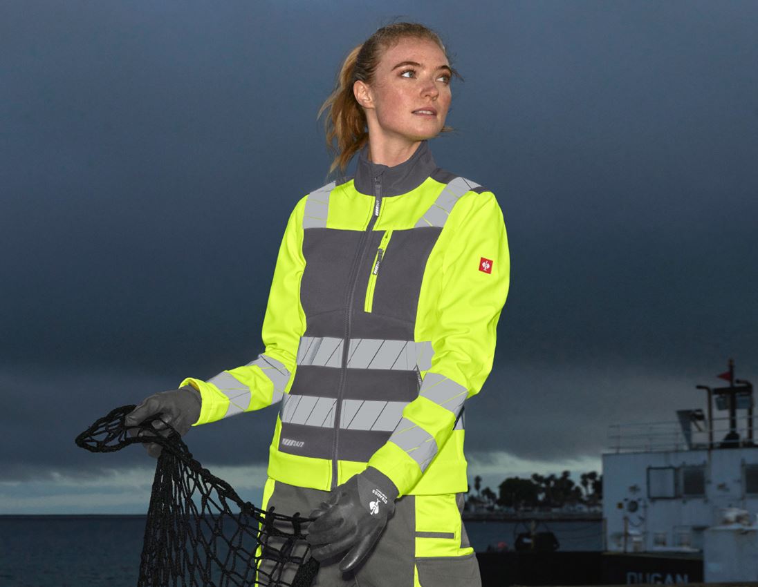 Thèmes: Veste softshell signal. e.s.motion 24/7, femmes + anthracite/jaune fluo