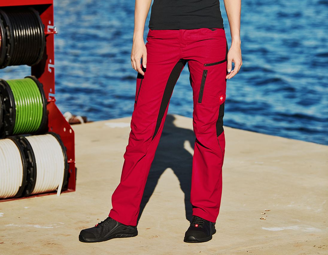 Installateurs / Plombier: Pantalon à taille élastique femmes e.s.vision + rouge/noir