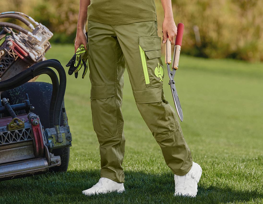 Pantalons de travail: Pantalon à taille élastique e.s.trail, femmes + vert genévrier/vert citron