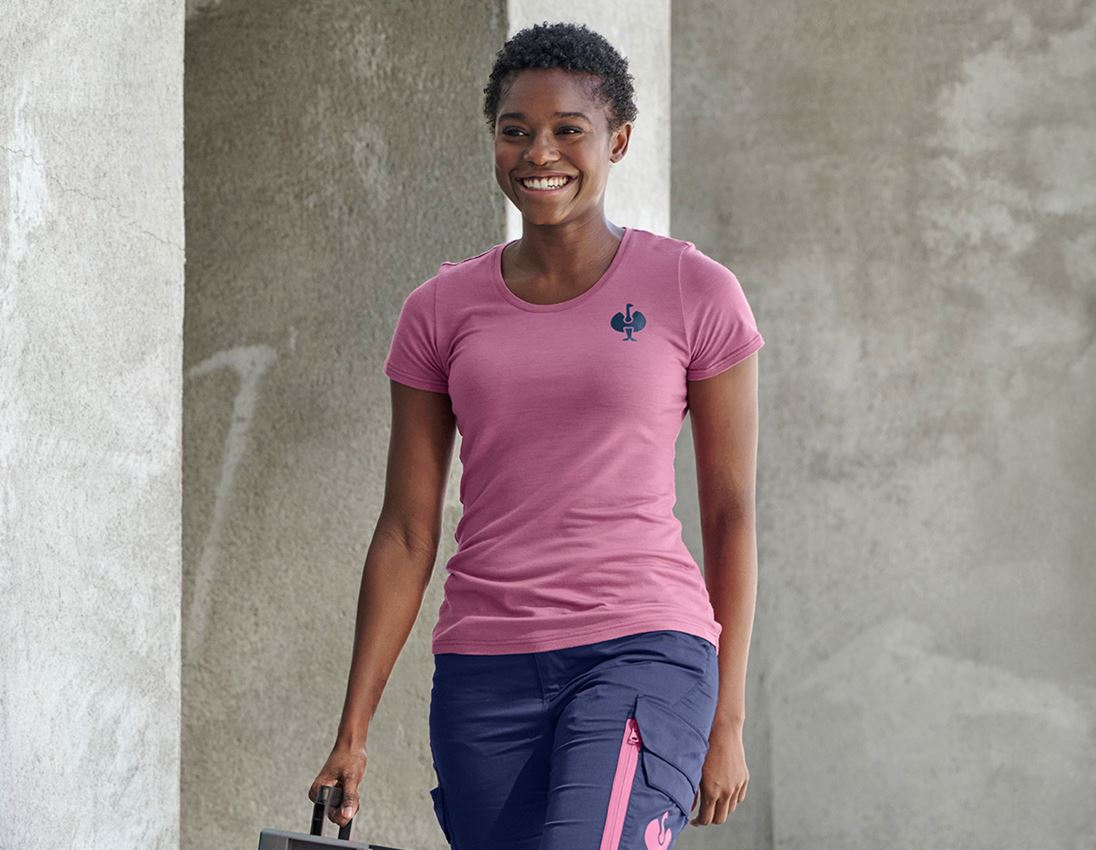 Hauts: T-Shirt Merino e.s.trail, femmes + rose tara/bleu profond
