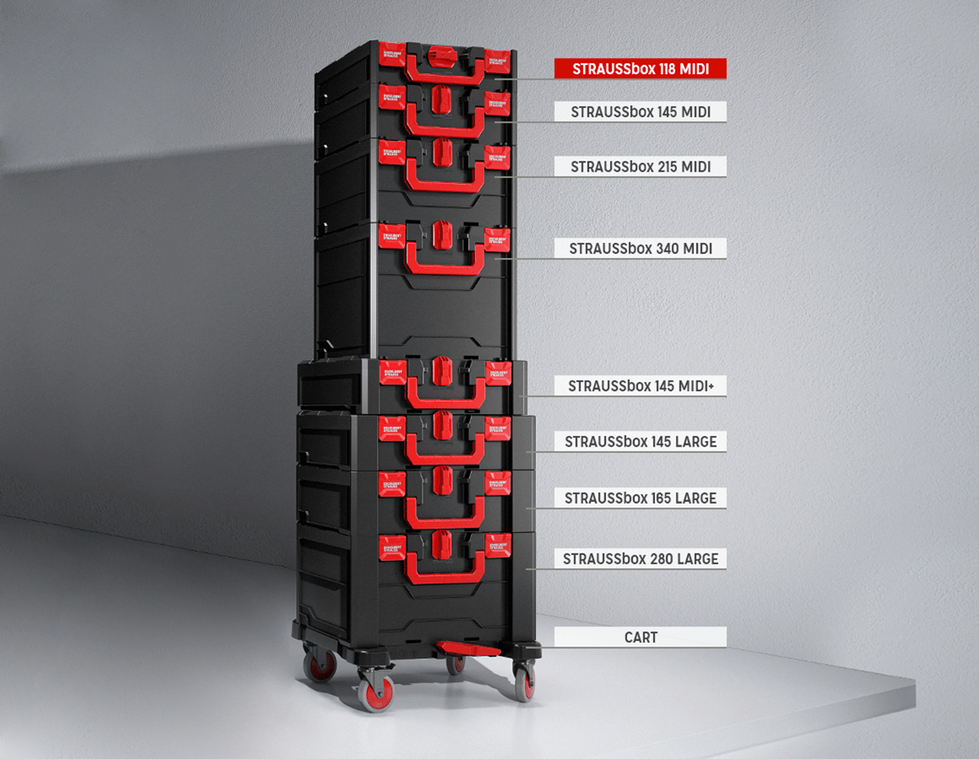 STRAUSSbox Systeem: STRAUSSbox 118 midi + zwart/transparant/mat
