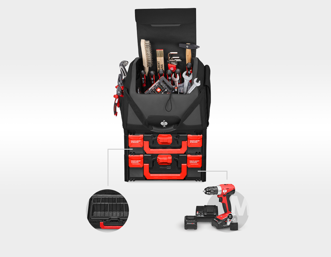 STRAUSSbox System: Werkzeug-Set Allround + 18,0V Akku-Multi-Schrauber + schwarz
