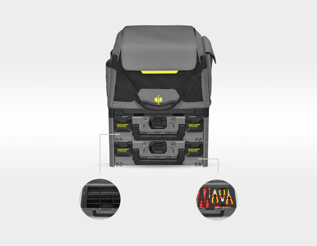Système STRAUSSbox: Kit d'outils Elektro + STRAUSSbox + gris basalte/jaune acide
