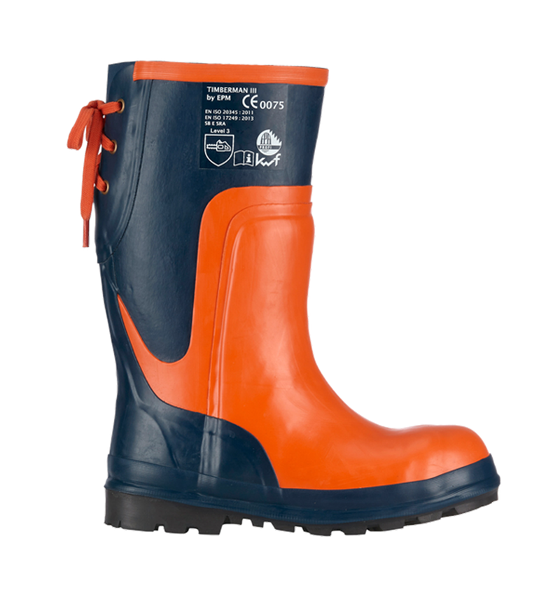 Vêtements sylviculture /anti coupures: SB Bottes de sécurité de forestier Timberman III + bleu/orange