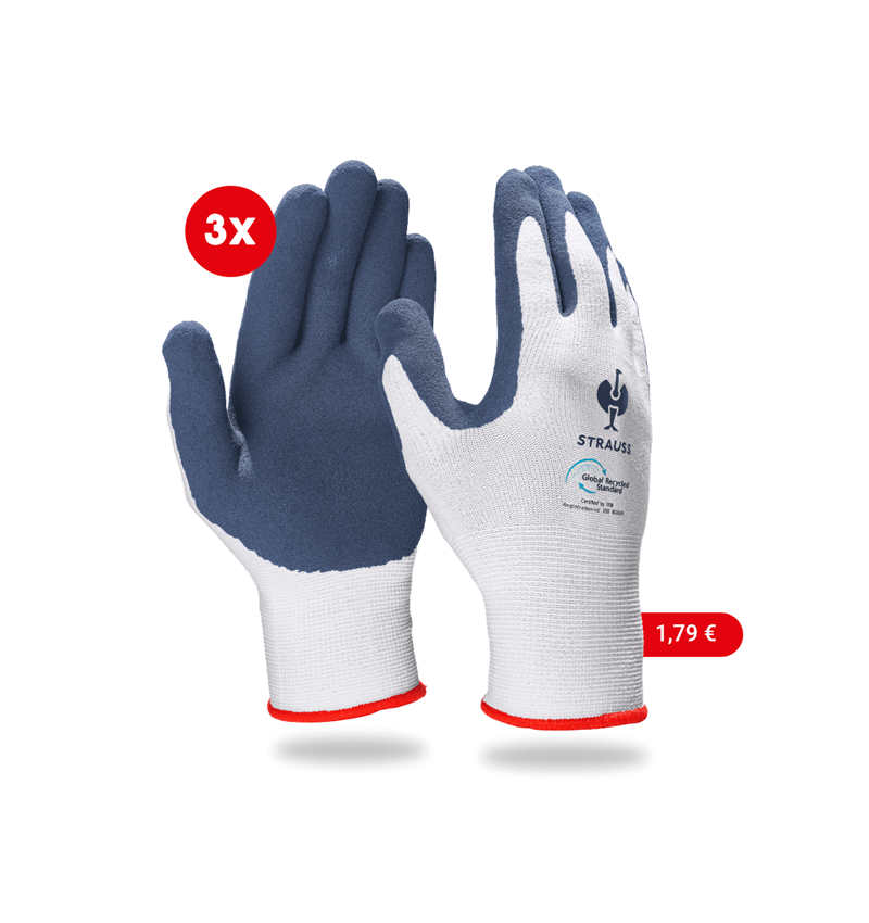 Gecoate: e.s. Latexschuim-handschoenen recycled, 3 paar + blauw/wit