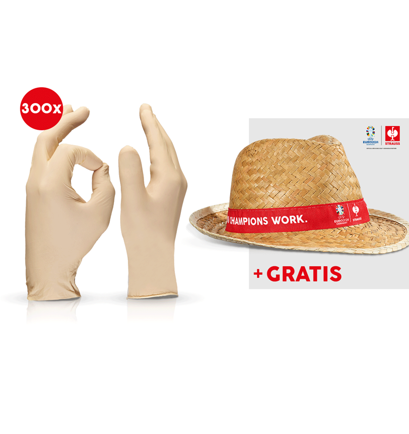 Kollaborationen: 3x100 Einweg Latex-Handschuhe + EURO2024 Hut + natur