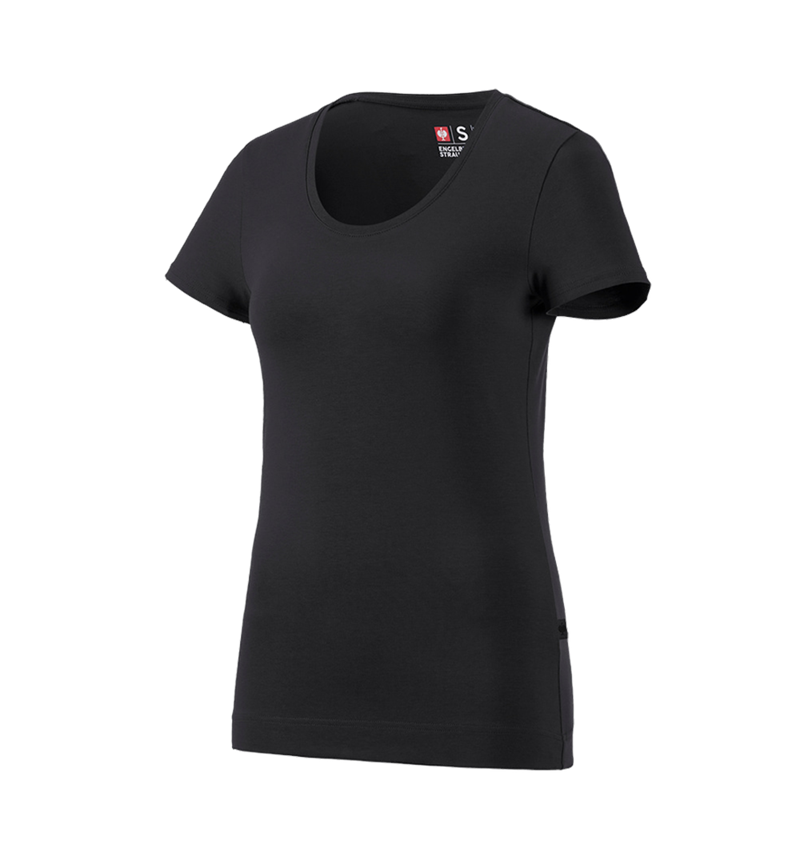 Hauts: e.s. T-shirt cotton stretch, femmes + noir 2