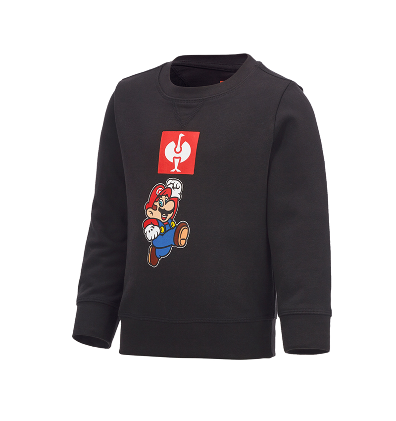 Shirts & Co.: Super Mario Sweatshirt, Kinder + schwarz 1