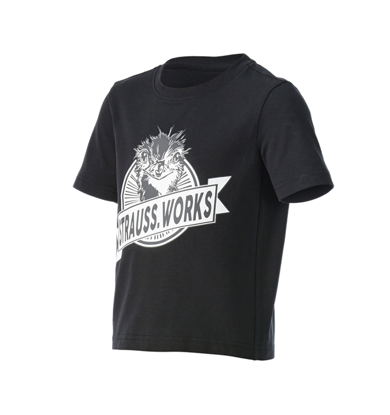 Bovenkleding: e.s. T-shirt strauss works, kinderen + zwart/wit