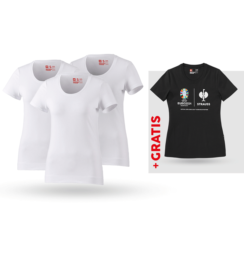 Kleding: SET: 3x dames-T-shirt cotton stretch + shirt + wit