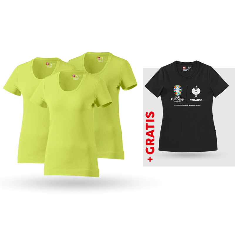 Kleding: SET: 3x dames-T-shirt cotton stretch + shirt + meigroen