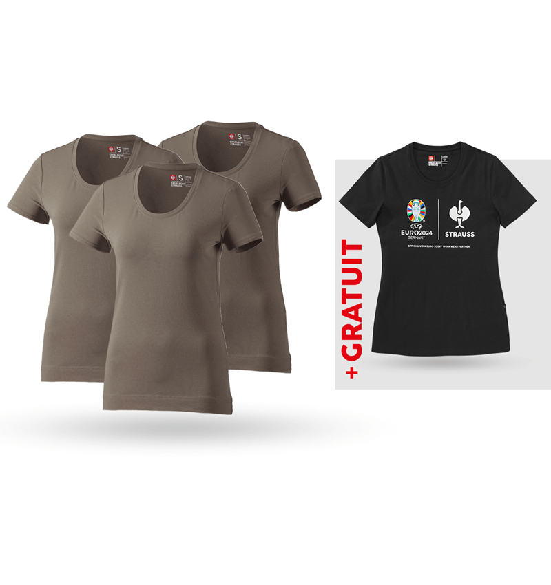 Vêtements: KIT : 3x T-shirt cotton stretch, femmes + shirt + pierre