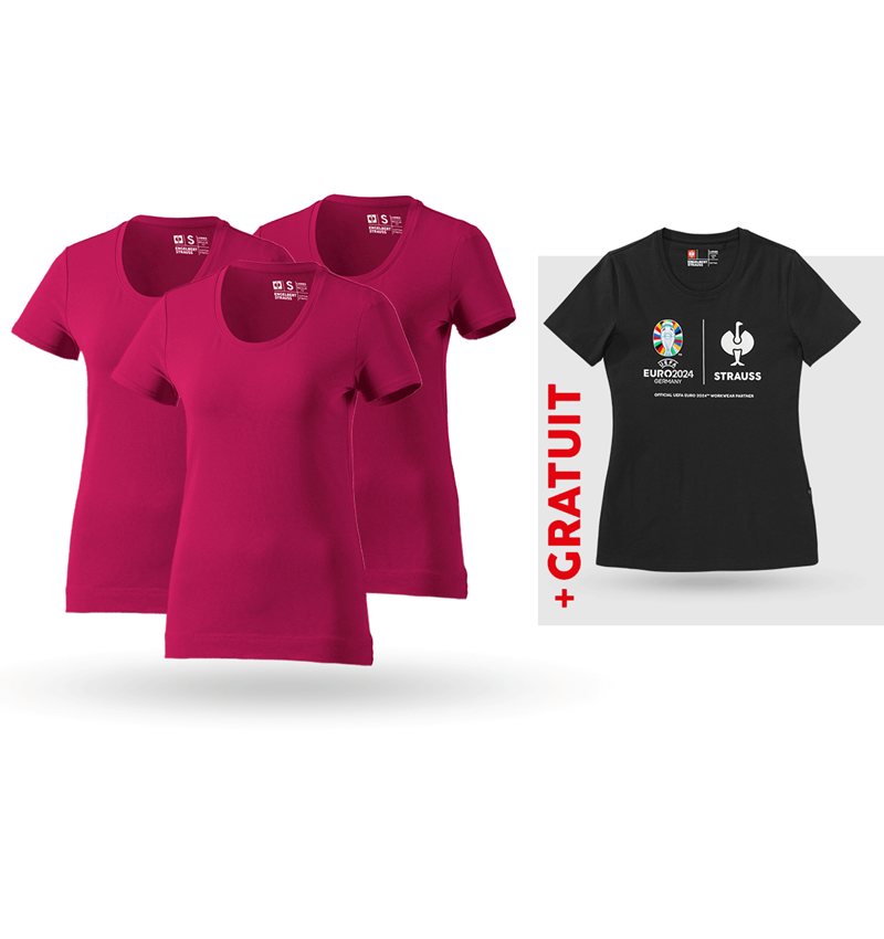 Vêtements: KIT : 3x T-shirt cotton stretch, femmes + shirt + magenta