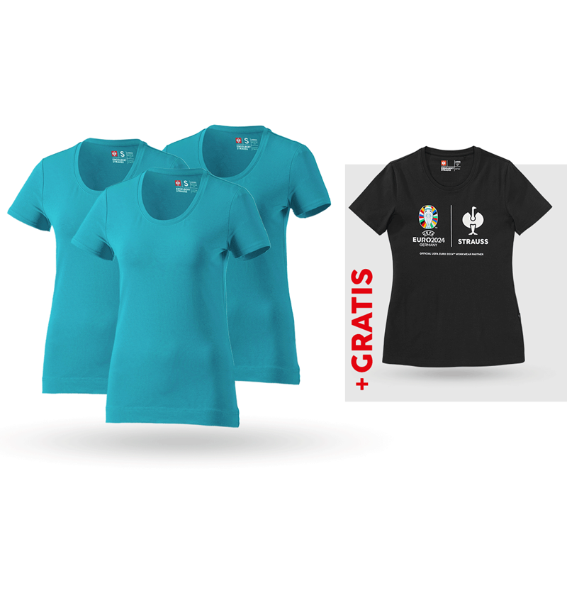 Kleding: SET: 3x dames-T-shirt cotton stretch + shirt + oceaan