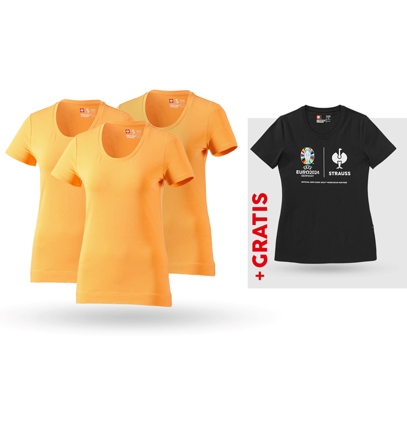 Kleding: SET: 3x dames-T-shirt cotton stretch + shirt + licht oranje
