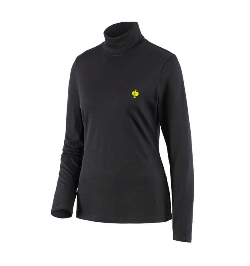 Bovenkleding: Shirt met col Merino e.s.trail, dames + zwart/zuurgeel 2