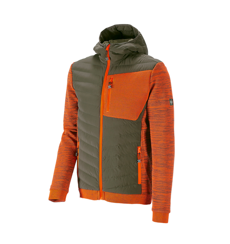 Horti-/ Sylvi-/ Agriculture: Veste en tricot à capuche hybride e.s.motion ten + vert camouflage/orange fluo mélange 2