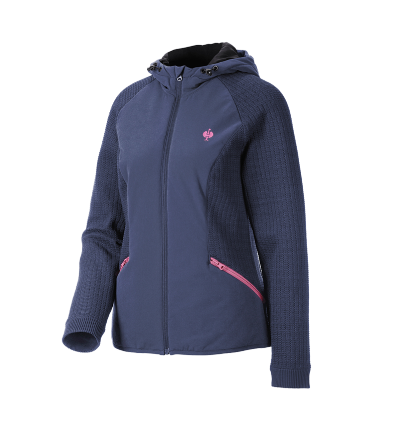 Vêtements: Veste en tricot à capuche hybride e.s.trail,femmes + bleu profond/rose tara 4