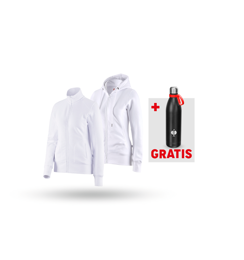 Kleding: SET: Sweatjack + hoody-sweatjack, dames + wit