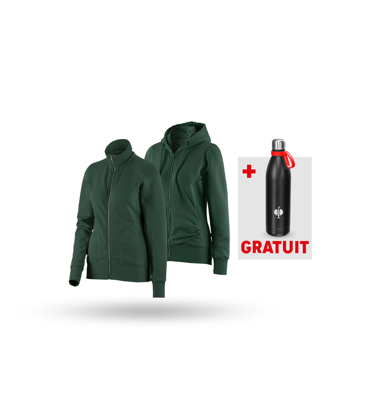 Vêtements: KIT : Veste sweat + veste sweat à capuche, femmes + vert