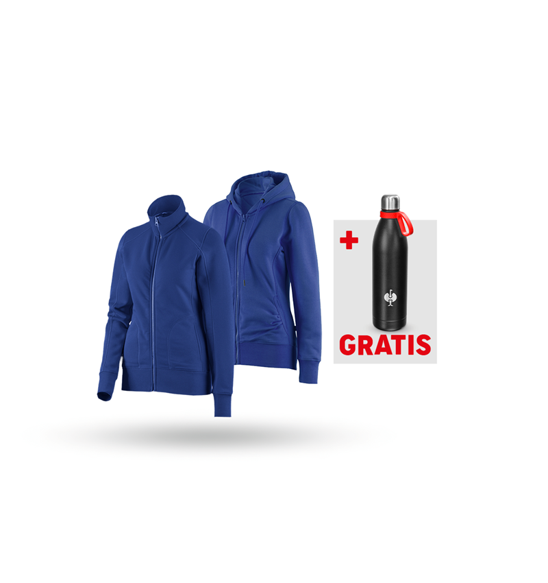 Kleding: SET: Sweatjack + hoody-sweatjack, dames + korenblauw