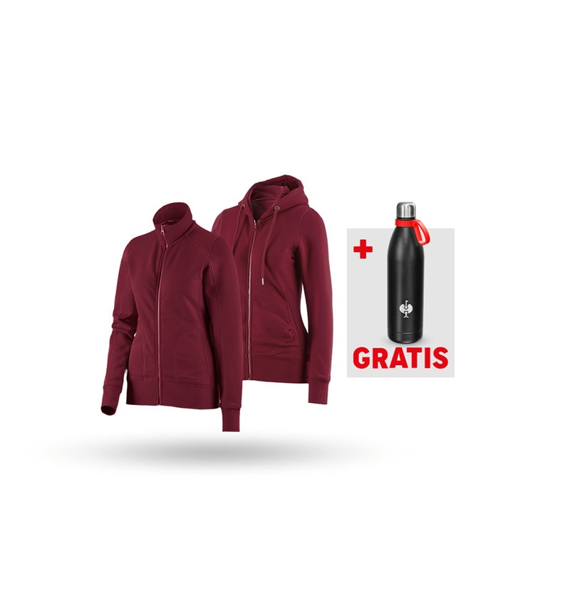 Kleding: SET: Sweatjack + hoody-sweatjack, dames + bordeaux