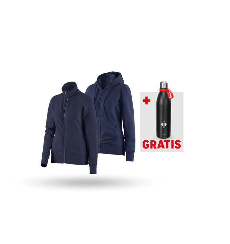 Kleding: SET: Sweatjack + hoody-sweatjack, dames + donkerblauw