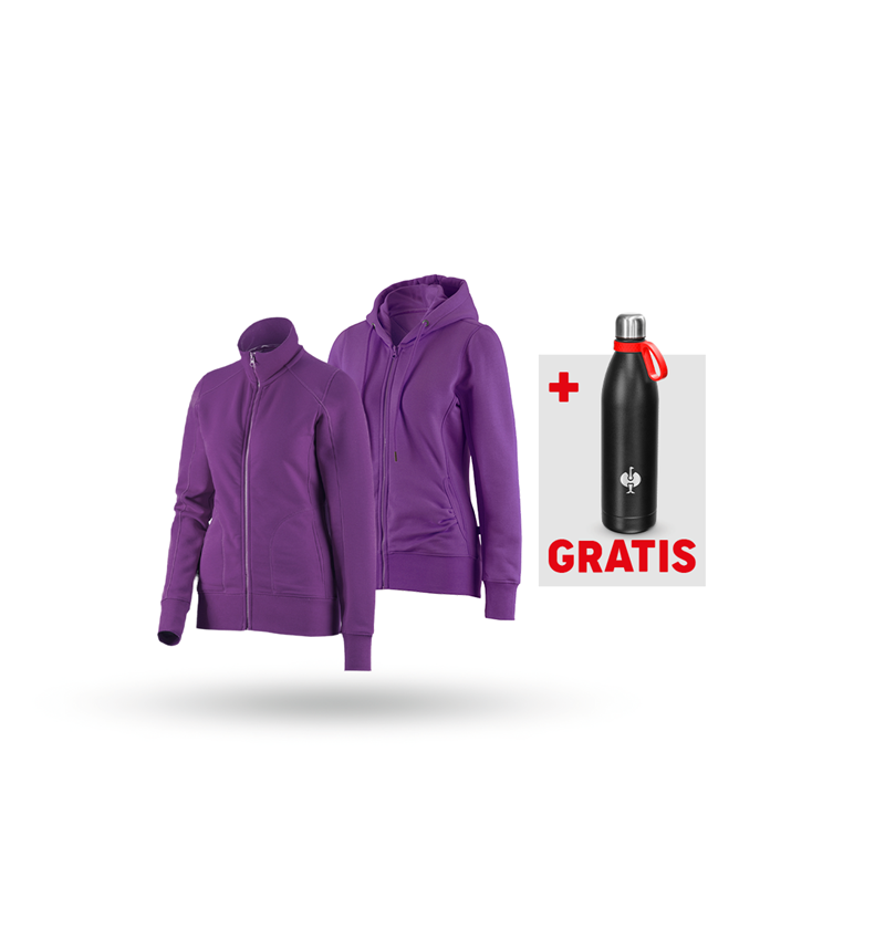 Kleding: SET: Sweatjack + hoody-sweatjack, dames + violet