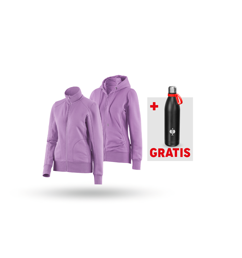 Kleding: SET: Sweatjack + hoody-sweatjack, dames + lavendel