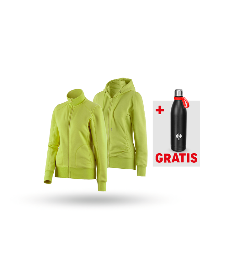 Kleding: SET: Sweatjack + hoody-sweatjack, dames + meigroen