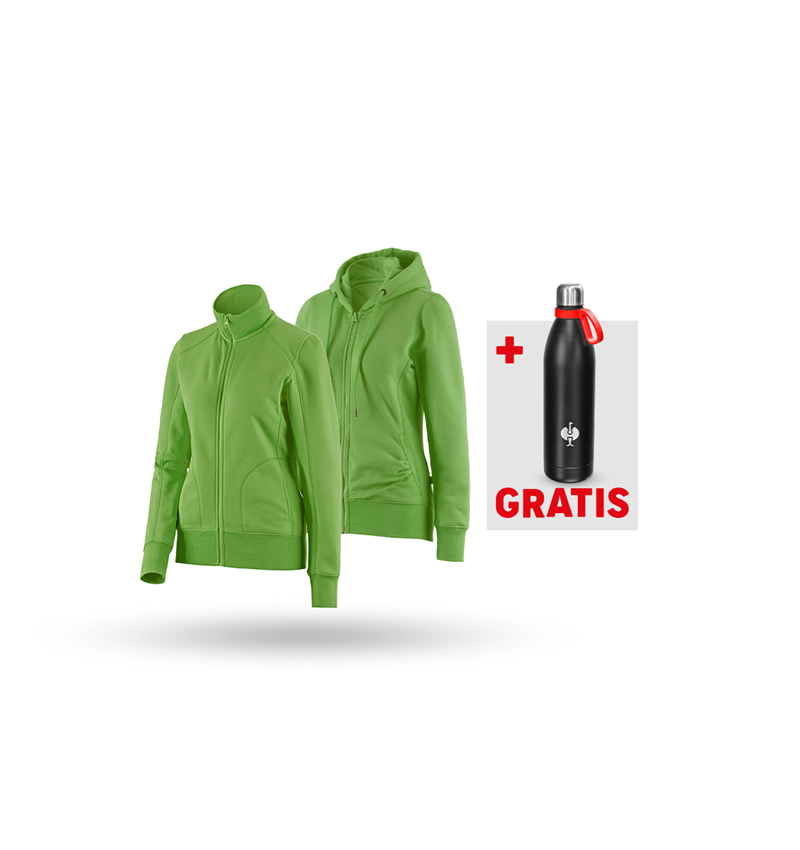 Kleding: SET: Sweatjack + hoody-sweatjack, dames + zeegroen