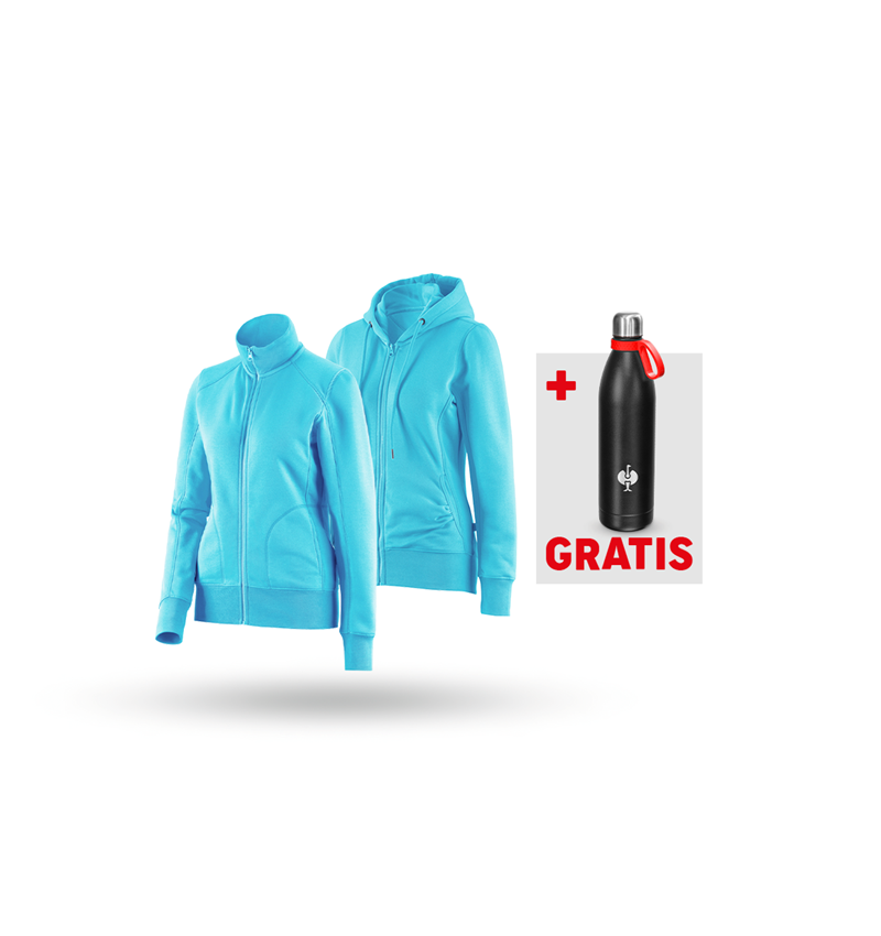 Kleding: SET: Sweatjack + hoody-sweatjack, dames + capri