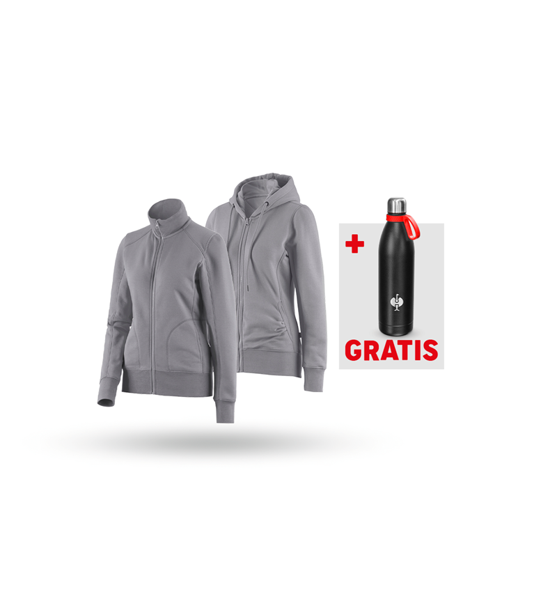 Kleding: SET: Sweatjack + hoody-sweatjack, dames + platina