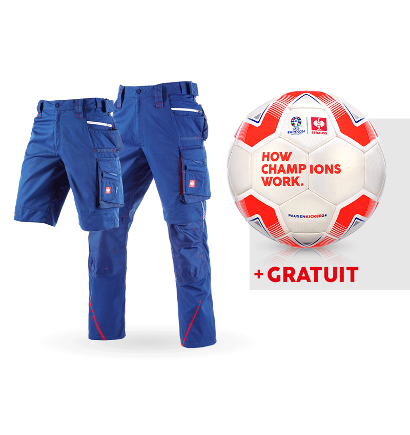 Collaborations: KIT : Pantalon e.s.motion 2020 + short + ballon + bleu royal/rouge vif