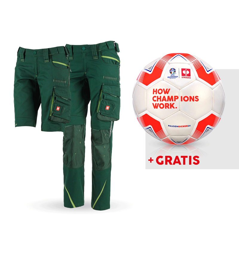 Samenwerkingen: SET: damesbroek e.s.motion 2020 + short + voetbal + groen/zeegroen