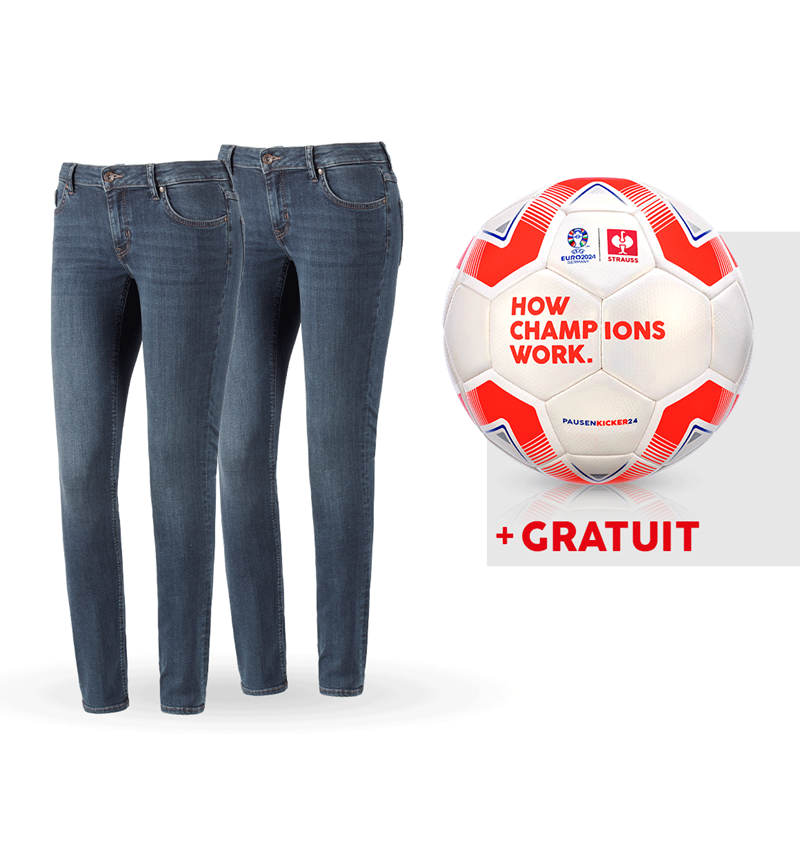 Collaborations: KIT : 2x jeans stretch 5 poches, femmes + ballon + mediumwashed