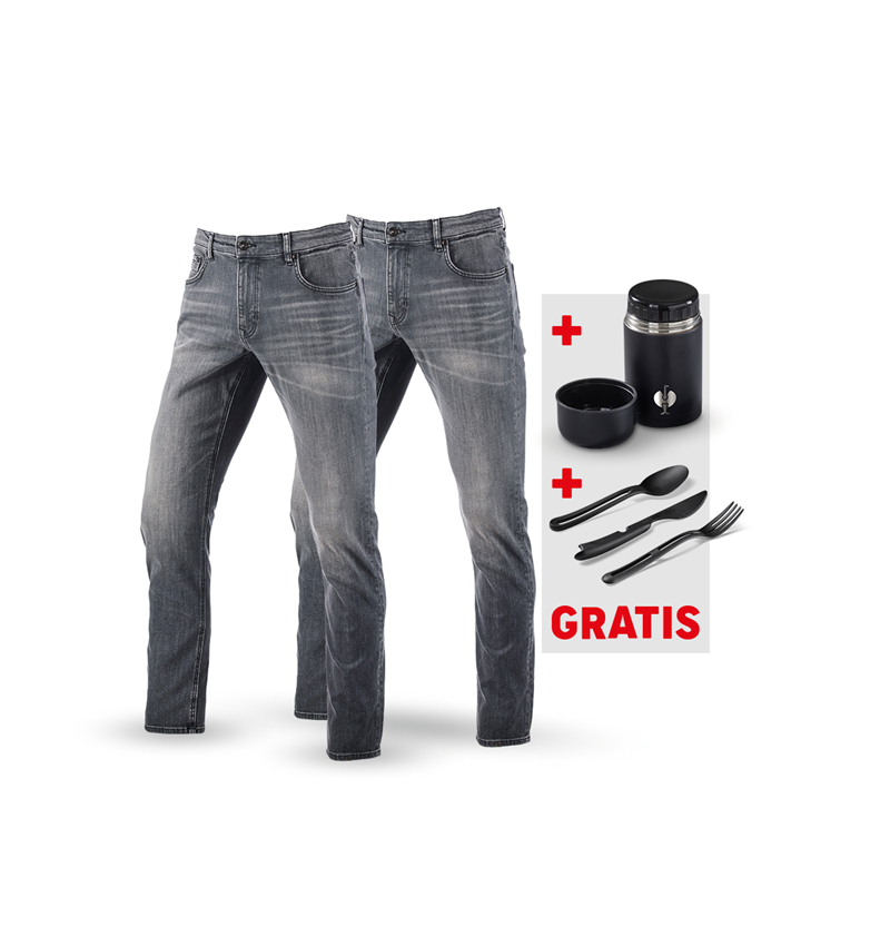 Kleding: SET: 2x5-pocket-stretch-jeans straight+food c.+be. + graphitewashed