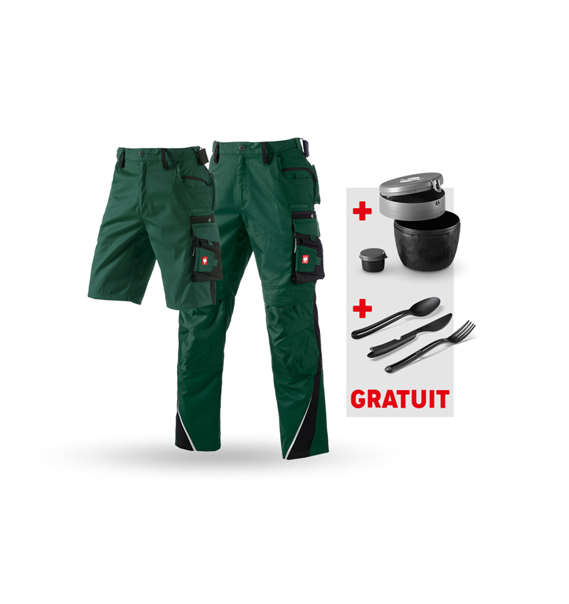 Vêtements: KIT: Pant.trav.+Short e.s.motion+Boîte-repas+Couv. + vert/noir