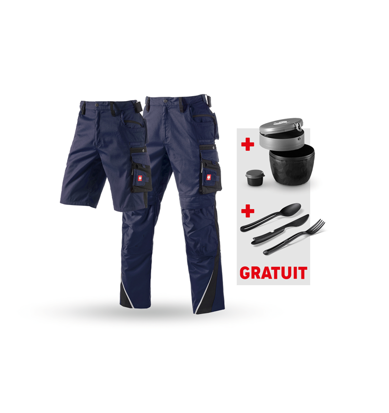Vêtements: KIT: Pant.trav.+Short e.s.motion+Boîte-repas+Couv. + bleu foncé/noir