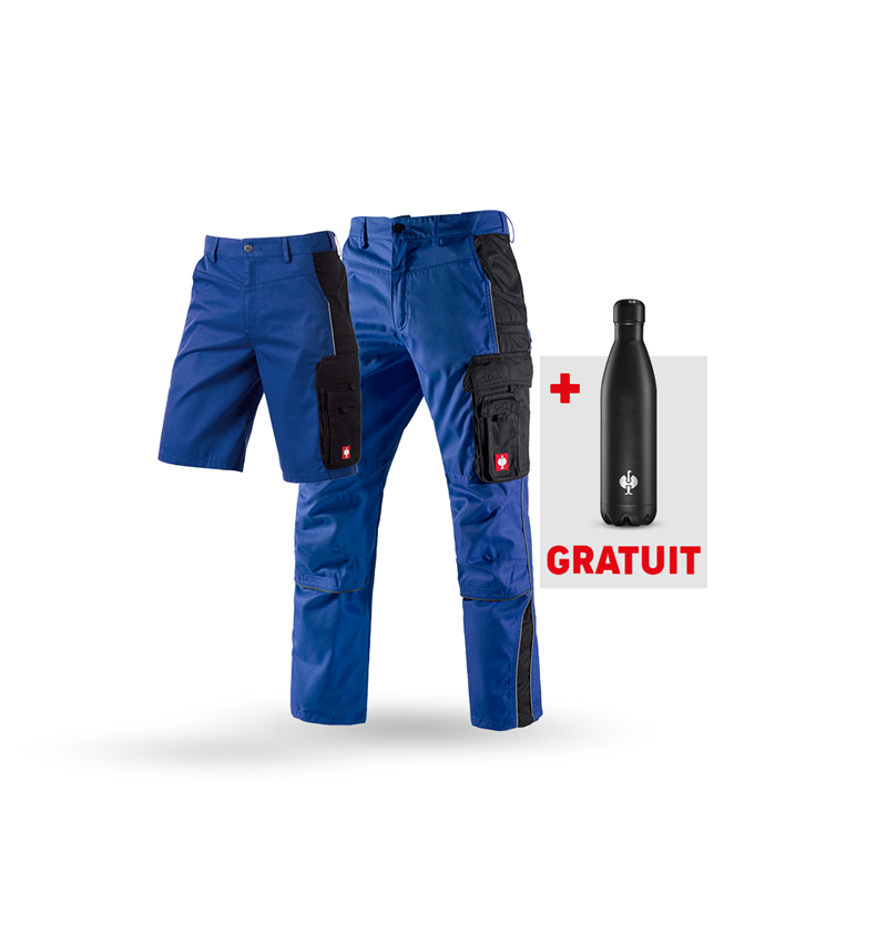 Vêtements: KIT: Pantalon à taille + Short e.s.active + Gourde + bleu royal/noir