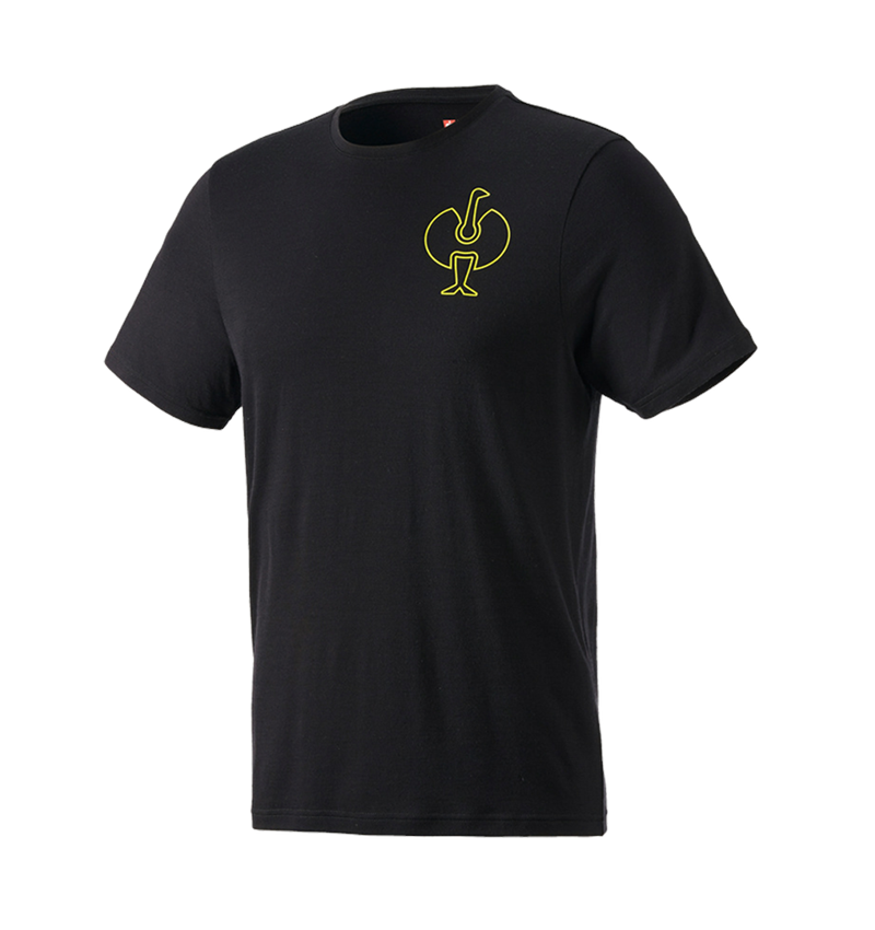 Shirts & Co.: T-Shirt Merino e.s.trail + schwarz/acidgelb 2