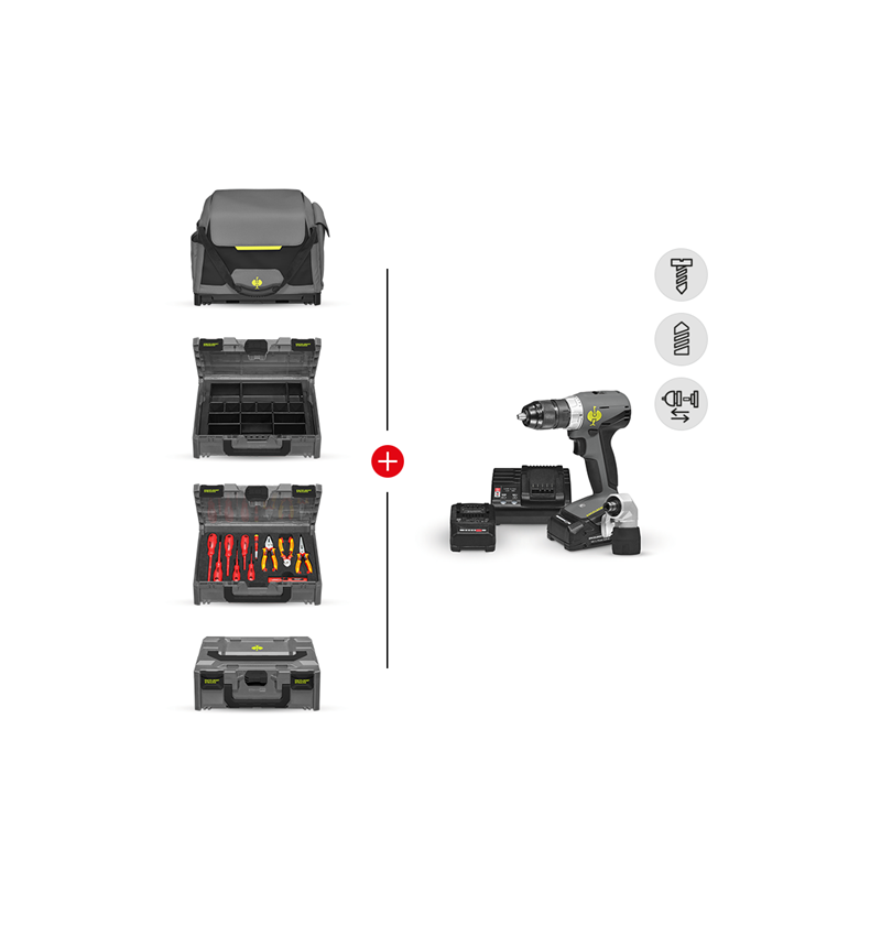 Werkzeuge: Werkzeug-Set Elekt+Multi Bohrschrauber+STRAUSSbox + basaltgrau/acidgelb