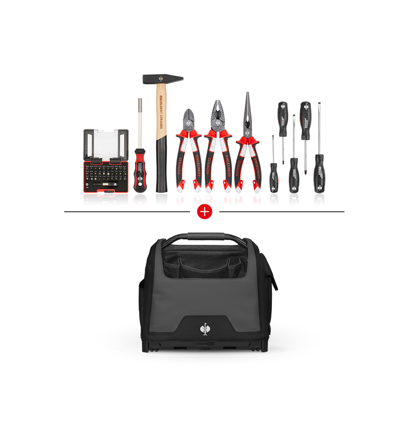 Système STRAUSSbox: Set d'outils + sac STRAUSSbox ouvert + noir