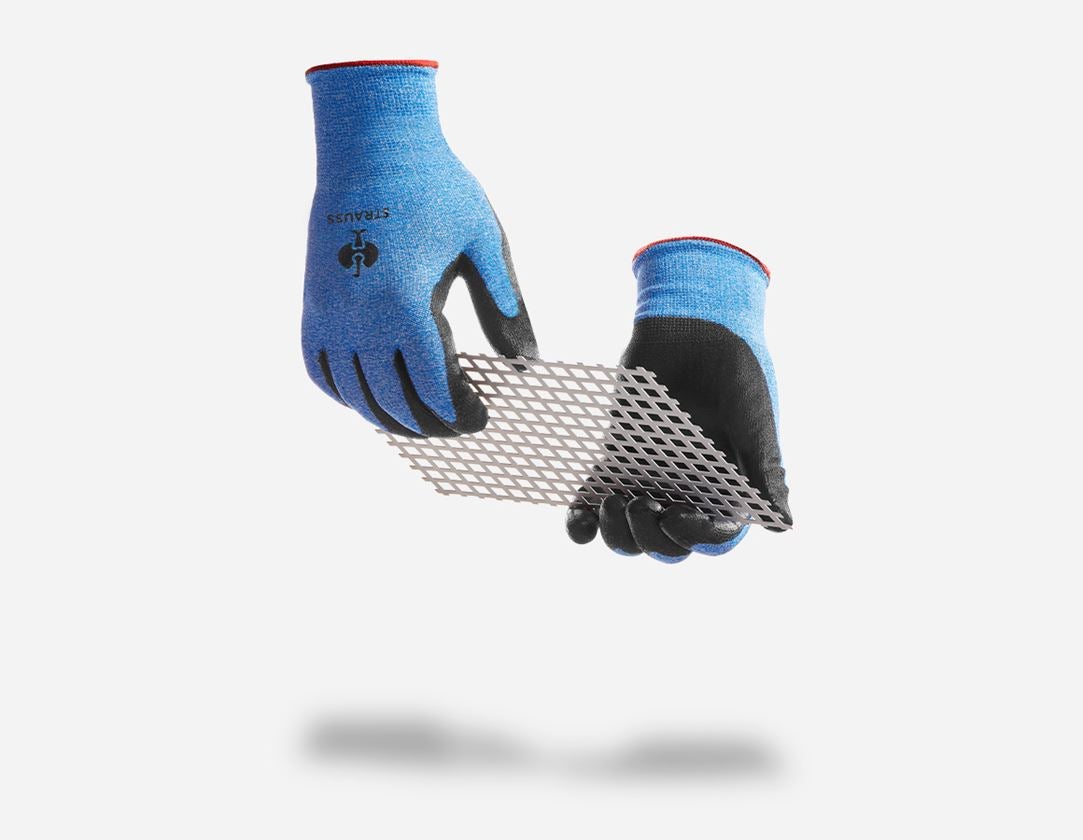 Gecoate: Snijbestendige PU-handsch. Comfort Skin, niveau B + zwart/blauw-melange