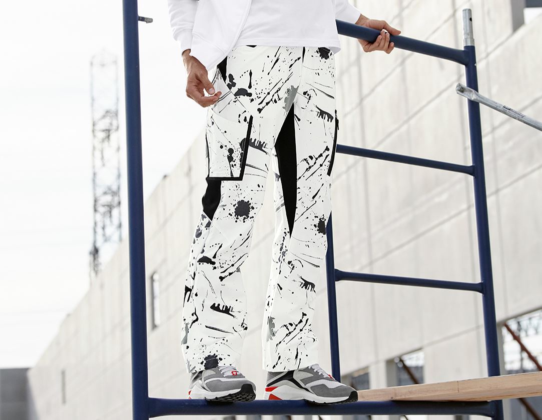 Pantalons de travail: e.s. Pantalon cargo stretch Painter + blanc/noir