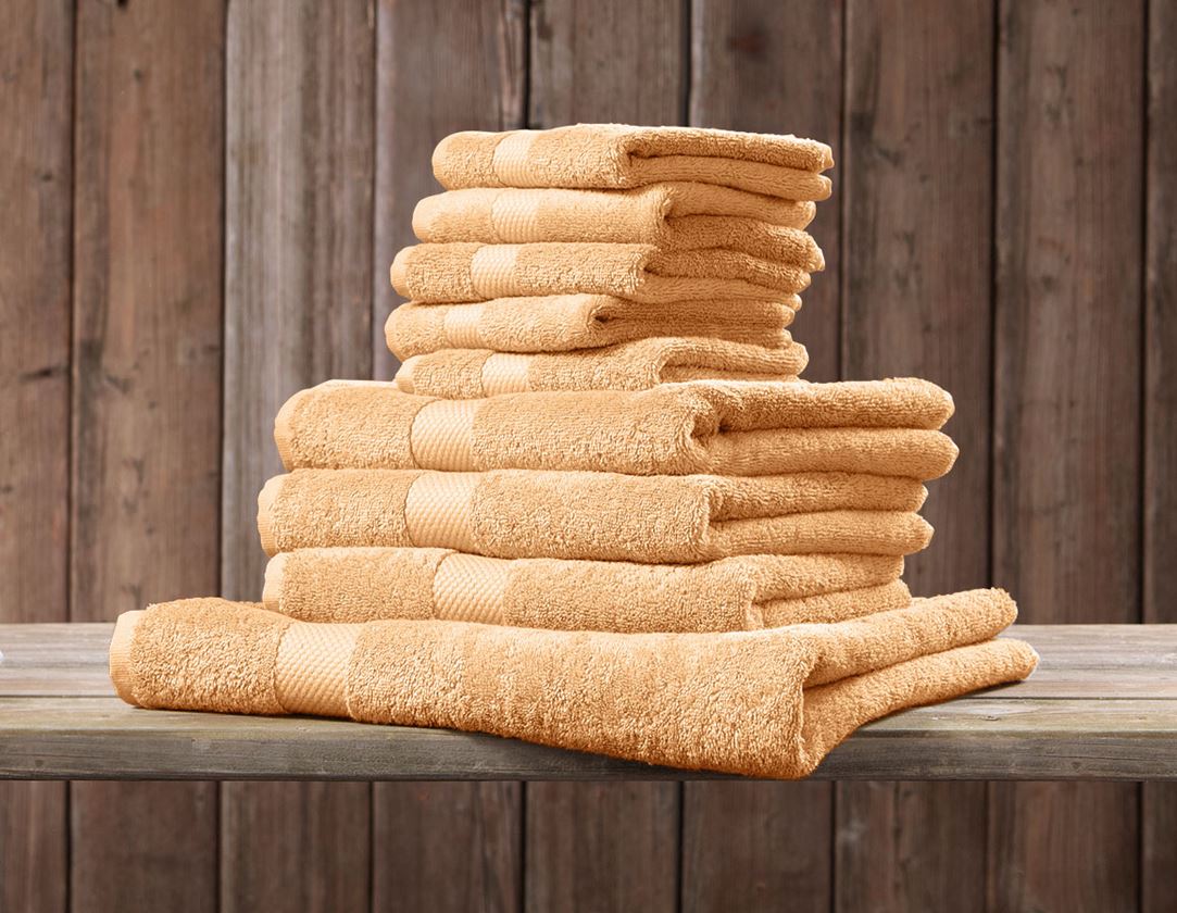 Chiffons: Serviettes de bain en éponge Premium + abricot