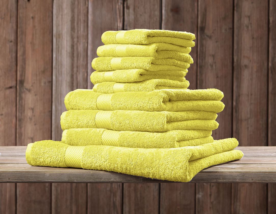 Chiffons: Serviettes de bain en éponge Premium + jaune